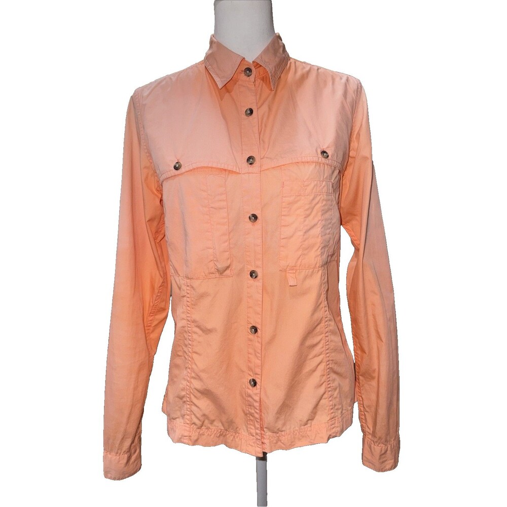 Filson Seattle Womens M Sun Faded Bright Peach Button Down Fishing Shirt Vented